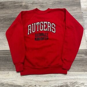 Vintage 70s 80s Rutgers University Scarlet Knights Red Men Small NCAA Sweatshirt